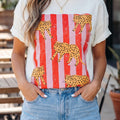 Camiseta de moda retro con estampado de rayas de guepardo blanco - Foto 2