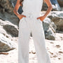 Solid Color Crew Neck Drawstring High Waist Sleeveless Jumpsuit