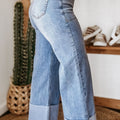 Beau Blue Turn-up Cuffs Womens Loose Jeans - Damesmode Afbeelding 3 - Foto 3