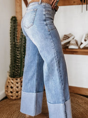 Jeans ampi da donna Beau Blue Turn-up Cuffs - Moda Femminile Immagine 3 - Miniatuur