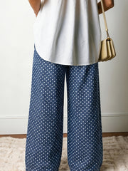 Sky Blue Polka Dot Print Button Pleated Detail Wide Leg Jeans - Miniatuur