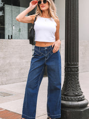 Voile bleu Couture Détail de taille Pantalon large à poignets - Miniatuur