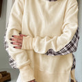 Chicory Coffee karierter Patchwork Hoodie mit seitlichem Schlitz - Foto 4