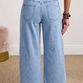Beau Blue Solid Color Square Patch Pocket Ankle-length Barrel Jeans - Damesmode Afbeelding 2 - Foto 2