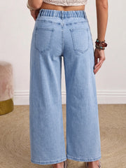 Vaqueros Beau Blue Solid Color Solid Square Patch Pocket Pocket hasta el tobillo - Damesmode Afbeelding 2 - Miniatuur