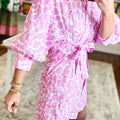 Rosa abstrakt Leopard-Print Krawatt Taille Puff Sleeve Mini Shirt Kleed - Foto 5