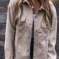 Light Grey Turn Down Collar Flap Pockets Buttoned Shacket - Foto 1