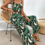 Tropical Print Spaghetti Strap Wide Leg Jumpsuit