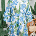 Himmelblaues Palm-Blumenmuster-Kontrast-Band-Knoten-Rüschen-Mini-Kleid mit gestuften Ärmeln - Foto 5
