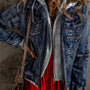 Chaqueta vaquera falsa azul oscuro de dos piezas con capucha y cremallera
