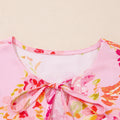 Rosa Blummenprint Krawatt-Hals-Blus mat Puff-Halw-Ärmel Blus - Foto 6