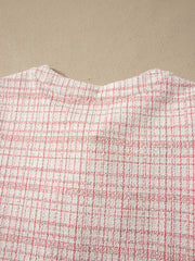 Weißes Jacquard-strukturiertes Kontrast-Trim-Kurzärmel-Quasten-Krawatten-Shift-Kleid - Miniatuur