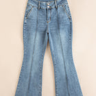 Dusk Blue 2 Button High Waist Piping Trim Bootcut Jeans - Thumbnail