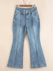 Jeans a stivali a vita alta con 2 bottoni, bordature a bordatura a bordatura - Miniatuur