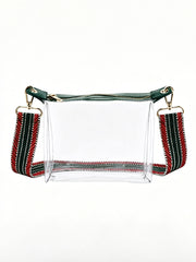 Blackish Green Contrast Trim Zipped Transparent PVC Single Shoulder Bag - Damesmode Afbeelding 3 - Miniatuur
