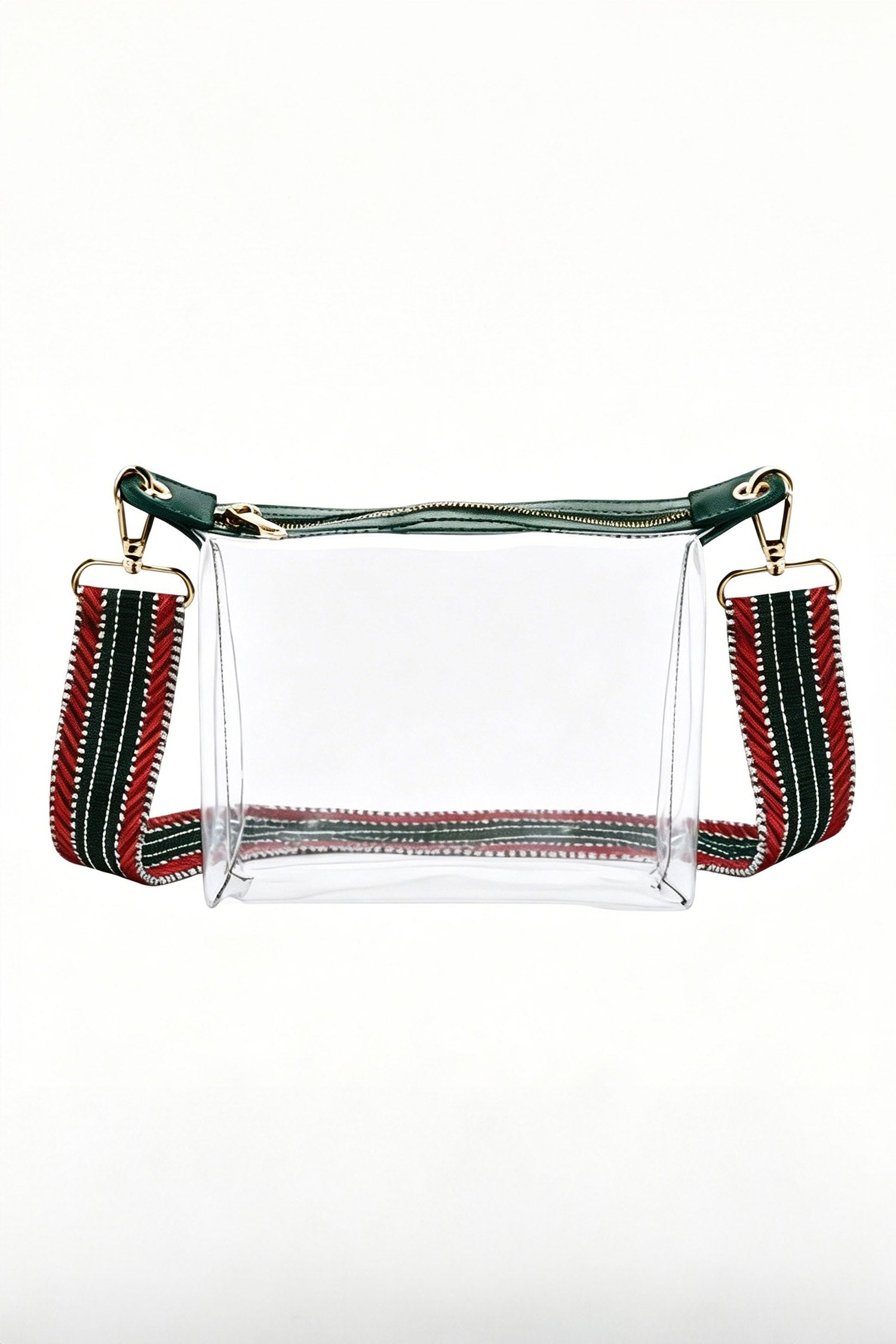 Blackish Green Contrast Trim Zipped Transparent PVC Single Shoulder Bag - Damesmode Afbeelding 3