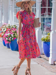 Vestido Longo Floral com Mangas Esvoaçantes Rosa - Miniatuur