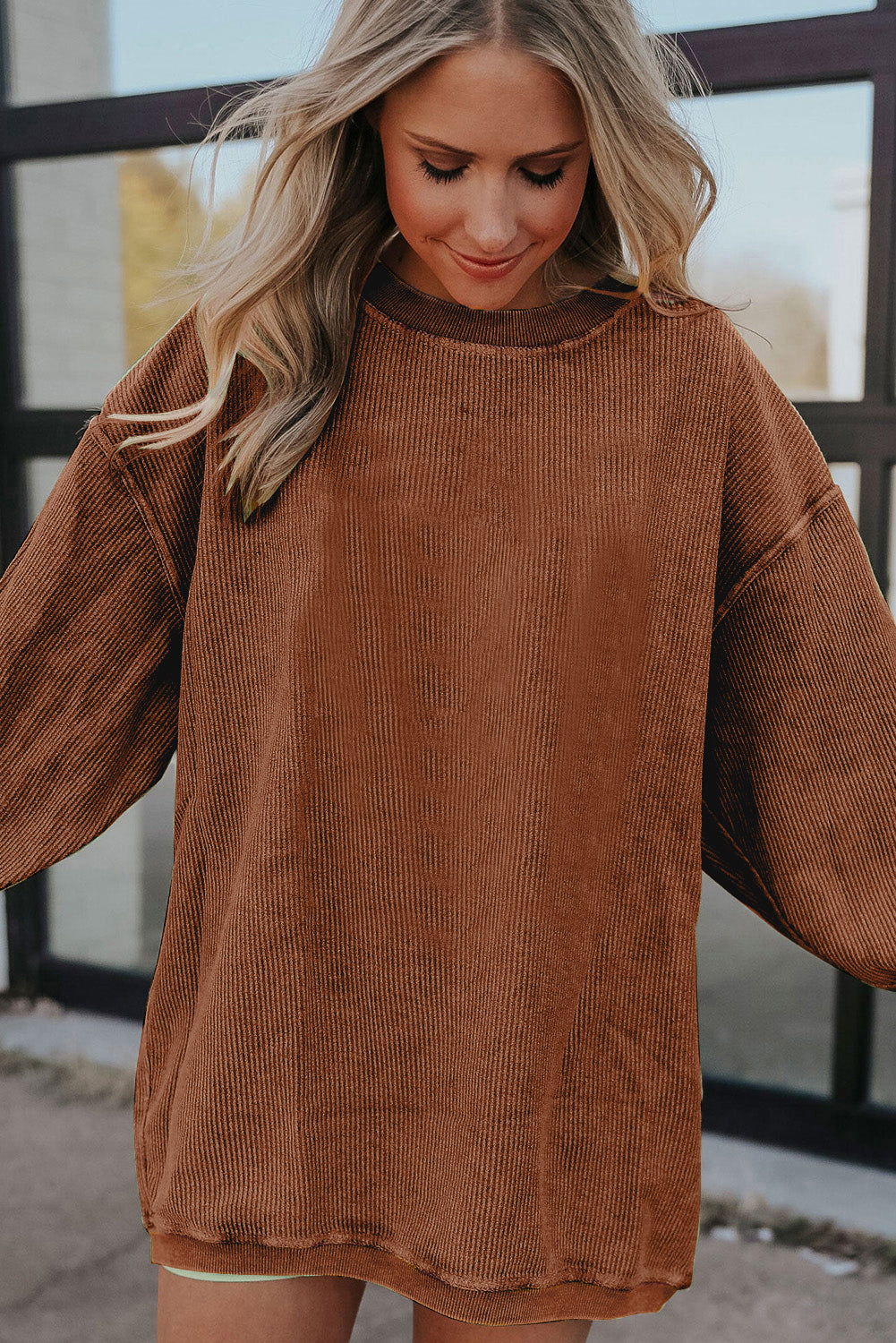 Smoke Gray ribbelagt fløjlssweatshirt i oversized sweatshirt