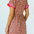 Khaki Leopard High Waist Ruffled Colorblock Trim Short Dress - Foto 2