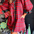 Red Plaid Ruffle Cuff Button Front Pocket Mini Dress - Foto 3