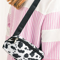 White Cow Pattern Print Buckle Wide Belt Inclined Shoulder Bag - Foto 2