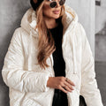 Wäissen eenzäitege gesteppte Kapuzen-Zip-up Puffermantel - Foto 5