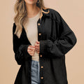 Black Waffle Knit Patchwork Exposed Seam Loose Shacket - Damesmode Afbeelding 5 - Foto 5