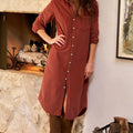 Clay Long Sleeve Button Down Corduroy Midi Length One Piece Dress - Foto 3