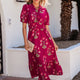 Rout Blummenprint Rüschen V-Hals kuerzärmeleg Maxi-Kleed