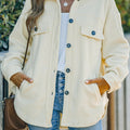 Beige Turn Down Collar Buttoned Shirt Jacket - Damesmode Afbeelding 1 - Foto 1