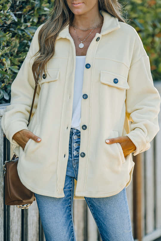 Giacca camicia beige con colletto abbassato e bottoni - Moda femminile Immagine 1