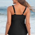 Black Crossed V Neck Adjustable Strap Babydoll Tankini Top - Damesmode Afbeelding 2 - Foto 2