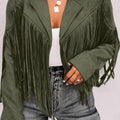 Veste verte à franges courtes en pseudo daim - Foto 6