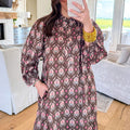 Brown Floral Print Button Front Ruffle Hem Midi Dress - Damesmode Afbeelding 3 - Foto 3