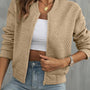 Pale Khaki Solid Geometrësch Texturéiert Baseball-Kragenjackett