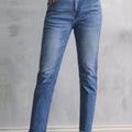 Sky Blue Double Button Raw Hem Slim Fit Jeans - Foto 1
