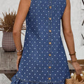 Blue Polka Dot Ruffle Hem Sleeveless Denim Mini Dress - Damesmode Afbeelding 2 - Foto 2