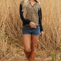 Brown Leopard Patchwork Contrast Stitching Knotted Cuff Quarter Zip Hoodie - Damesmode Afbeelding 5 - Foto 5