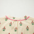 Apricot Striped Floral Print Contrast Detail Ruffle Hem Short Dress - Damesmode Afbeelding 6 - Foto 6