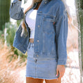 Blue Stripe Washed Oversize Pocketed Denim Jacket - Damesmode Afbeelding 6 - Foto 6