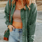 Green Vintage Washed Flap Pocket Button Shacket - Thumbnail
