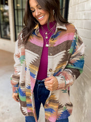 White Aztec Print Button Up Shacket - Miniatuur