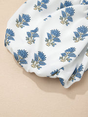 Sky Blue Floral Puff Sleeve Tied Neck Pocketed Mini Dress - Miniatuur