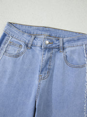 Jeans Beau Blue Contrast Stripe Side Side Patchwork - Damesmode Afbeelding 7 - Miniatuur