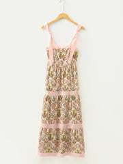 Green Geometric Floral Print Striped Patchwork Detail Sleeveless Dress（Runs Small ） - Miniatuur