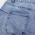 Himmelblau gestreifte Paisley-Mix-Patchwork-Rohhem-Jeansshorts - Foto 6