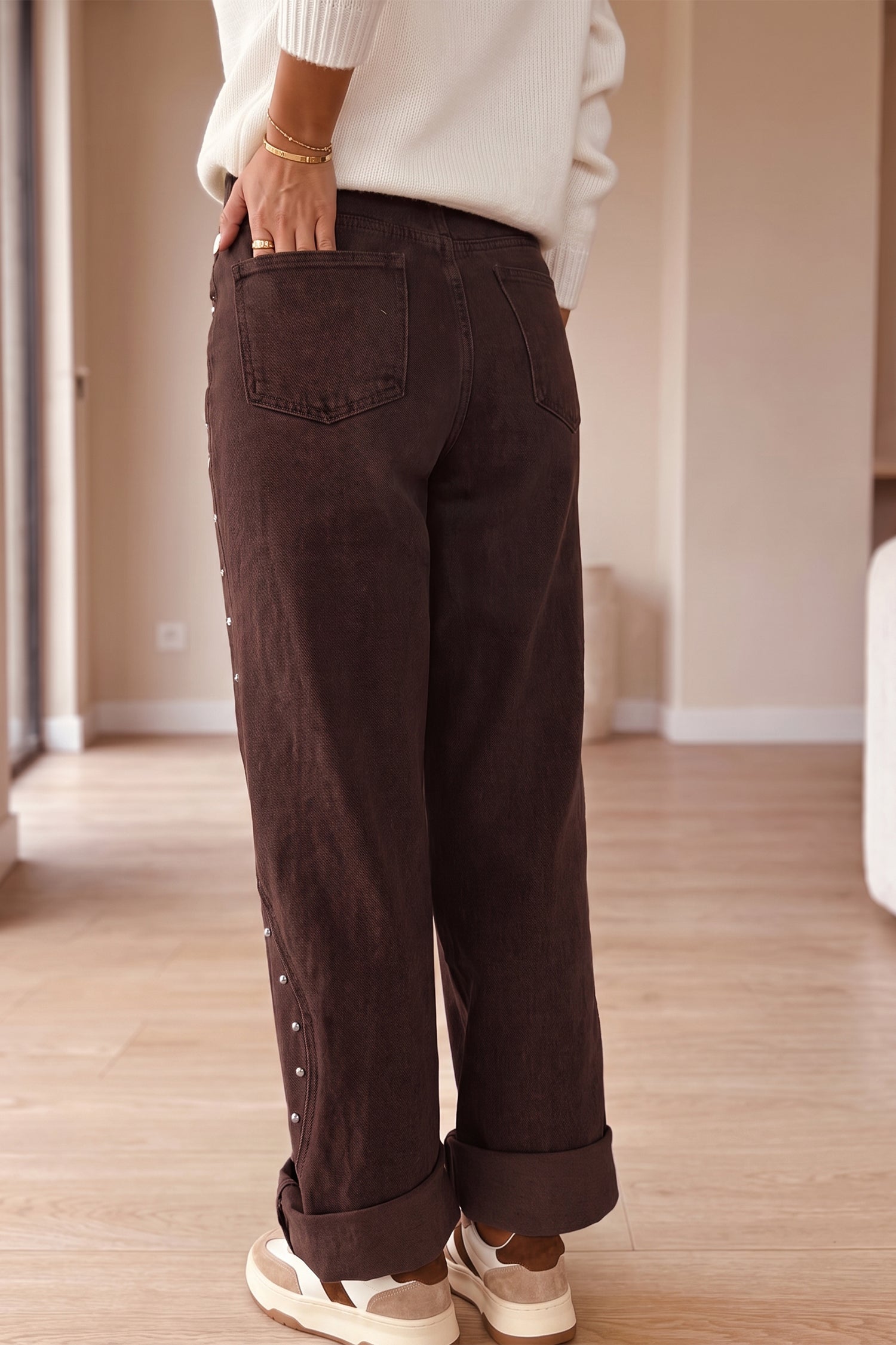 Dämmerungsblaue Seitennaht-Nietendetail knöchellange Casual-Jeans