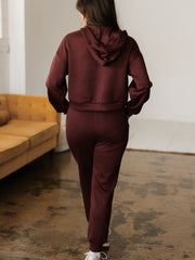 Chicory Coffee Button Kordelzug, geschnittener Hoodie Jogger 2 Stück Set - Miniatuur