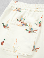 Beige Wild Duck Mallard Printed with Drawstring Denim Shorts - Miniatuur