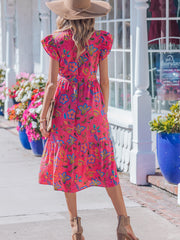 Vestido Longo Floral com Mangas Esvoaçantes Rosa - Miniatuur